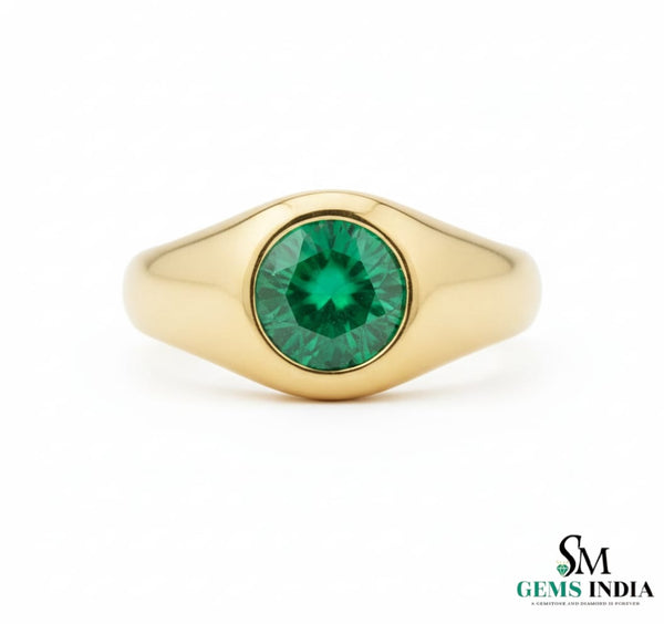Men's Zambian Natural Emerald Ring: Vivid Green Solitaire, 18k Solid Gold