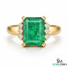 Natural Octagon Emerald & Diamond Mens Ring - 14K Solid Gold Engagement Ring