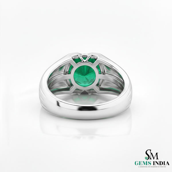 Natural Men's Vivid Green Emerald Ring: 18k Solid Gold Wedding Band