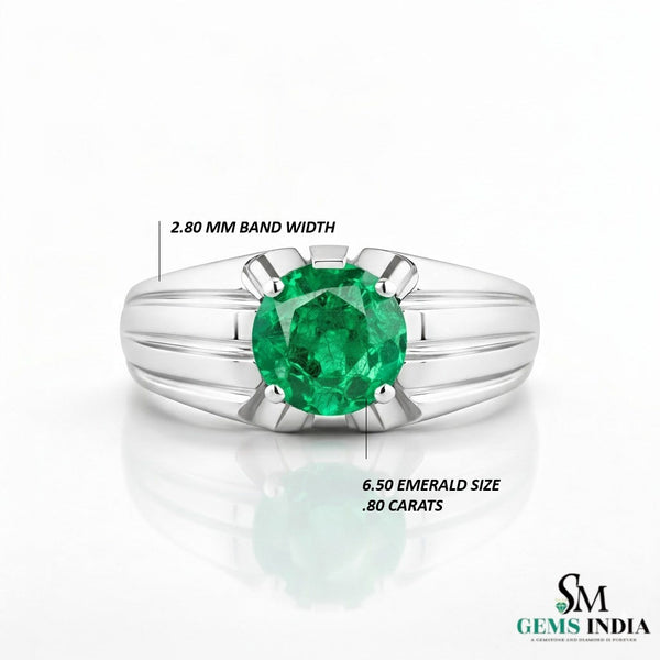 Natural Men's Vivid Green Emerald Ring: 18k Solid Gold Wedding Band