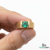 Men's 18k Gold Emerald Ring: Round Green Gemstone, May Birthstone