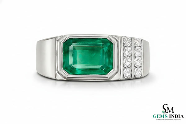 Men's Emerald Ring in 14k Solid Gold 2.80 Ctw Natural Emerald