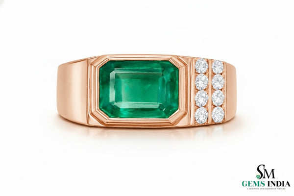 Men's Emerald Ring in 14k Solid Gold 2.80 Ctw Natural Emerald