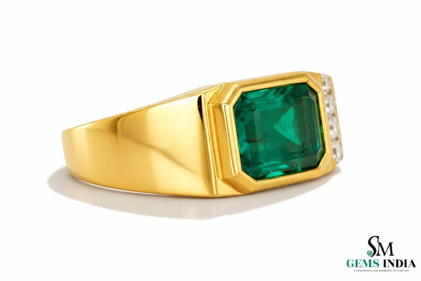Men's Emerald Ring in 14k Solid Gold 2.80 Ctw Natural Emerald