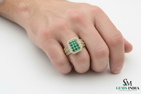 Emerald Diamond Wedding Band: 18k Gold May Birthstone Ring -Christmas Gift Ring
