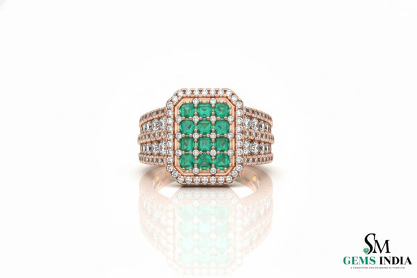 Emerald Diamond Wedding Band: 18k Gold May Birthstone Ring -Christmas Gift Ring