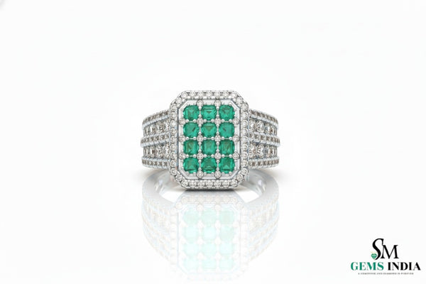 Emerald Diamond Wedding Band: 18k Gold May Birthstone Ring -Christmas Gift Ring