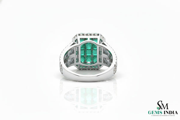 Emerald Diamond Wedding Band: 18k Gold May Birthstone Ring -Christmas Gift Ring