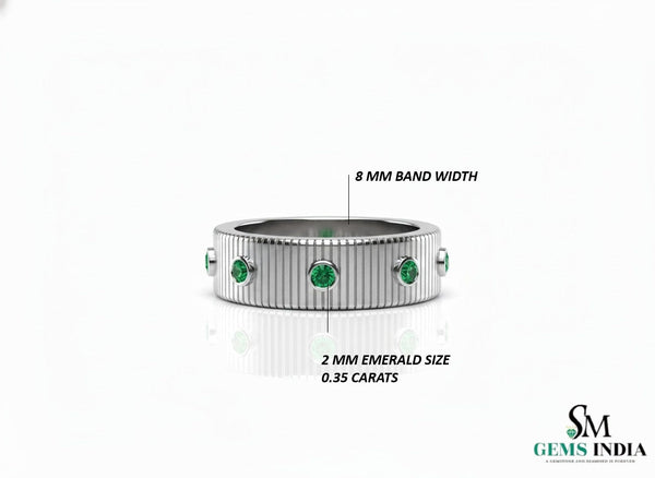 Men's Wedding Natural Emerald Band Ring In 14k Solid Gold Men's Gift Emerald Band