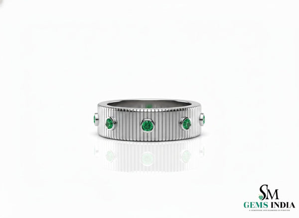 Men's Wedding Natural Emerald Band Ring In 14k Solid Gold Men's Gift Emerald Band