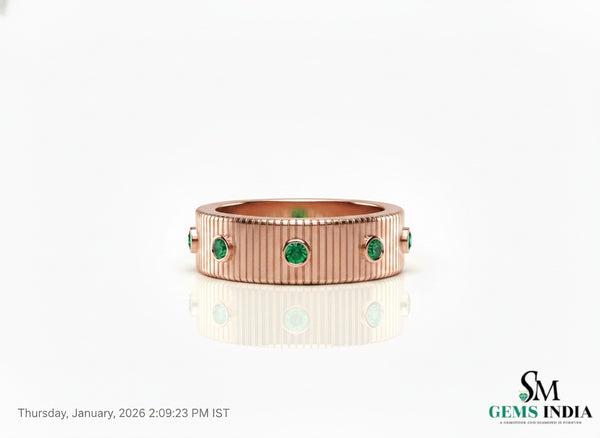 Men's Wedding Natural Emerald Band Ring In 14k Solid Gold Men's Gift Emerald Band