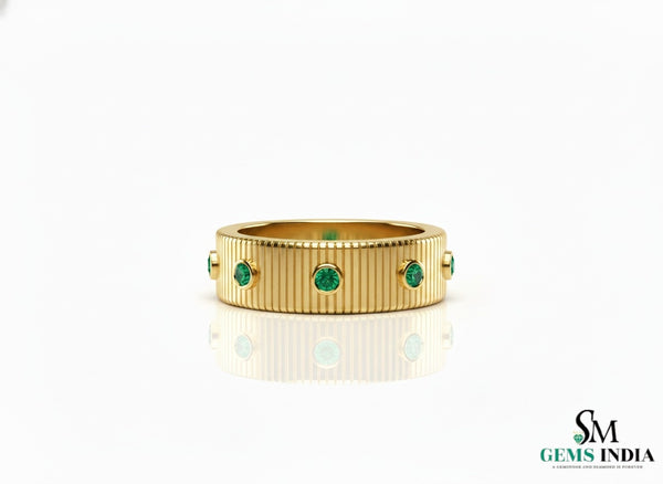 Men's Wedding Natural Emerald Band Ring In 14k Solid Gold Men's Gift Emerald Band