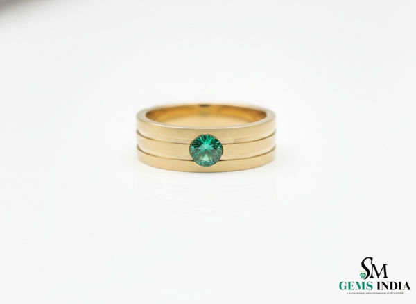14k Solid Gold Men's Emerald Band Ring: Art Deco Wedding Anniversary