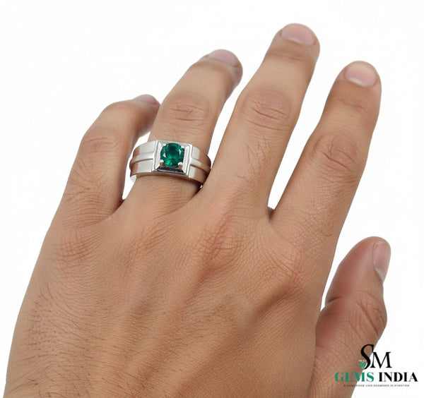 1 carat natural zambian emerald mens ring in / 14k Solid Gold - Father's Day Gift