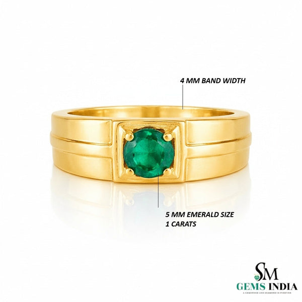 1 carat natural zambian emerald mens ring in / 14k Solid Gold - Father's Day Gift