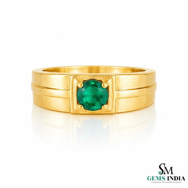 1 carat natural zambian emerald mens ring in / 14k Solid Gold - Father's Day Gift