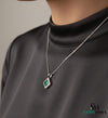 Natural Green Princess Emerald Drop Pendant with Diamond Accents