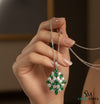 Square and Pear Natural Green Emerald Flower Burst Pendant with Moissanite Accents
