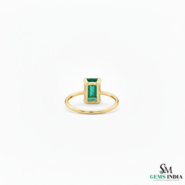 0.90 Carat Emerald-Cut Green Emerald Solitaire Ring - Green Gemstone Jewelry
