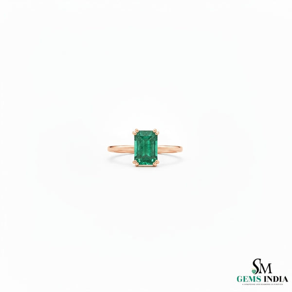 0.90 Carat Emerald-Cut Green Emerald Solitaire Ring - Green Gemstone Jewelry