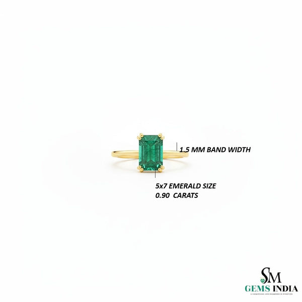 0.90 Carat Emerald-Cut Green Emerald Solitaire Ring - Green Gemstone Jewelry