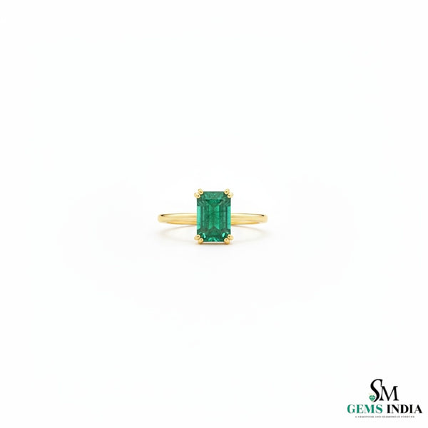 0.90 Carat Emerald-Cut Green Emerald Solitaire Ring - Green Gemstone Jewelry