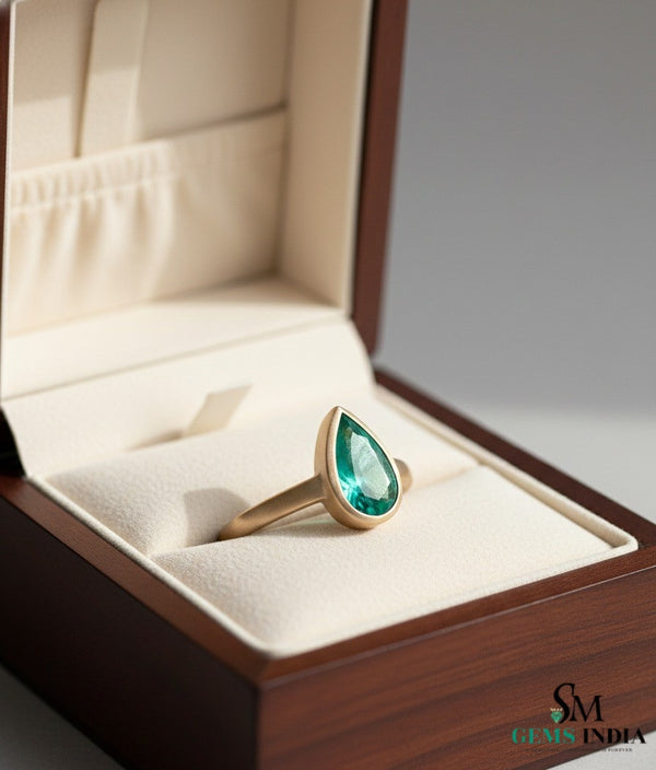 Natural Pear Shape Zambian Emerald Solitaire Ring - 14k Solid Gold Women Gift Ring