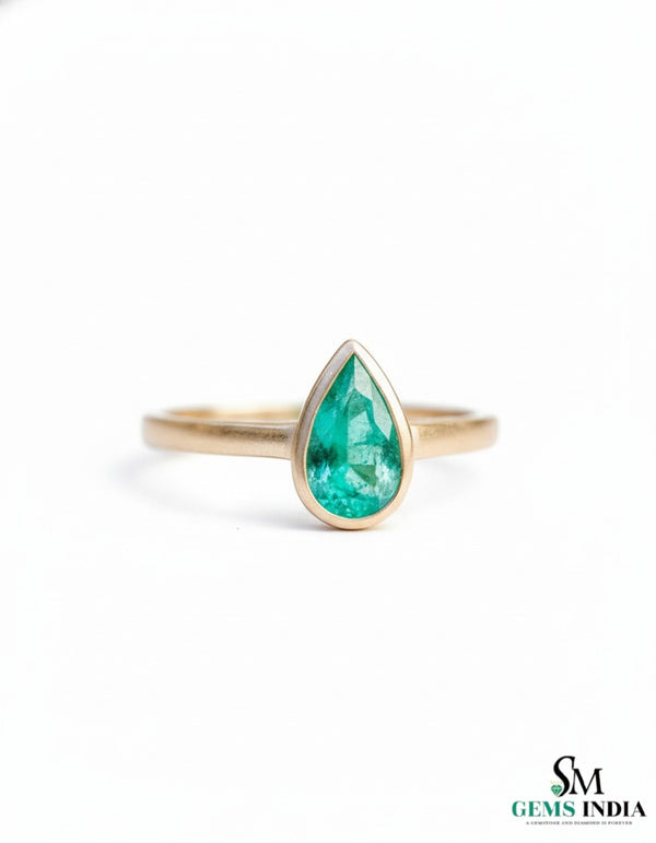 Natural Pear Shape Zambian Emerald Solitaire Ring - 14k Solid Gold Women Gift Ring