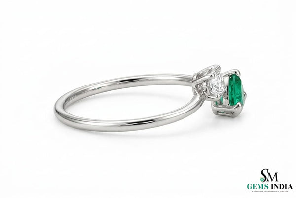 Contemporary Open Band Emerald Ring with Diamond Accent