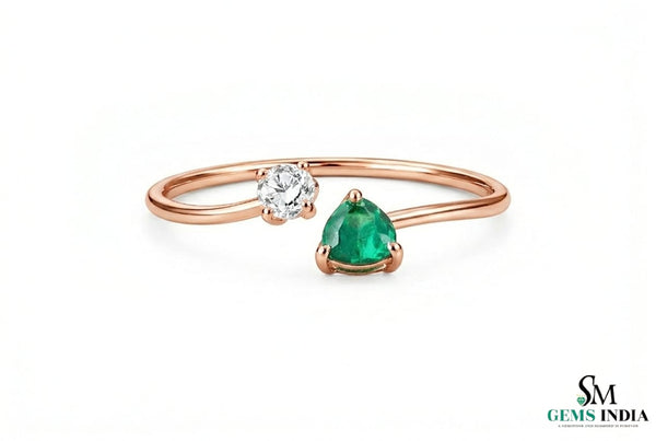 Contemporary Open Band Emerald Ring with Diamond Accent