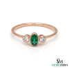 Fine 14K Gold Oval Emerald Ring with Two Round Diamonds