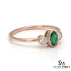 Fine 14K Gold Oval Emerald Ring with Two Round Diamonds