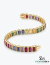 Rainbow Multi Color Emerald Cut Gemstone Bracelet - Elegant Statement Jewelry