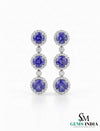Round Tanzanite Triple Halo Diamond Dangle Earrings