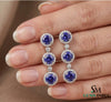 Round Tanzanite Triple Halo Diamond Dangle Earrings