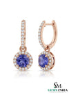 Round Tanzanite Triple Halo Diamond Dangle Earrings - Fine Jewelry