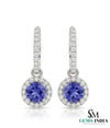 Round Tanzanite Triple Halo Diamond Dangle Earrings - Fine Jewelry