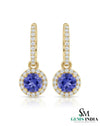 Round Tanzanite Triple Halo Diamond Dangle Earrings - Fine Jewelry