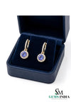Round Tanzanite Triple Halo Diamond Dangle Earrings - Fine Jewelry