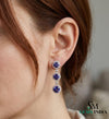 Round Tanzanite Triple Halo Diamond Dangle Earrings
