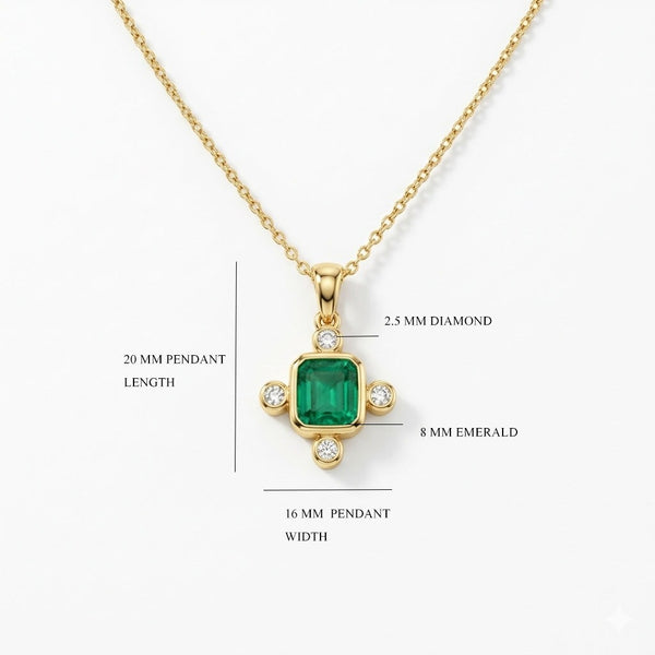 Natural Emerald Octagon Pendant Necklace - Elegant Daily Wear Necklace