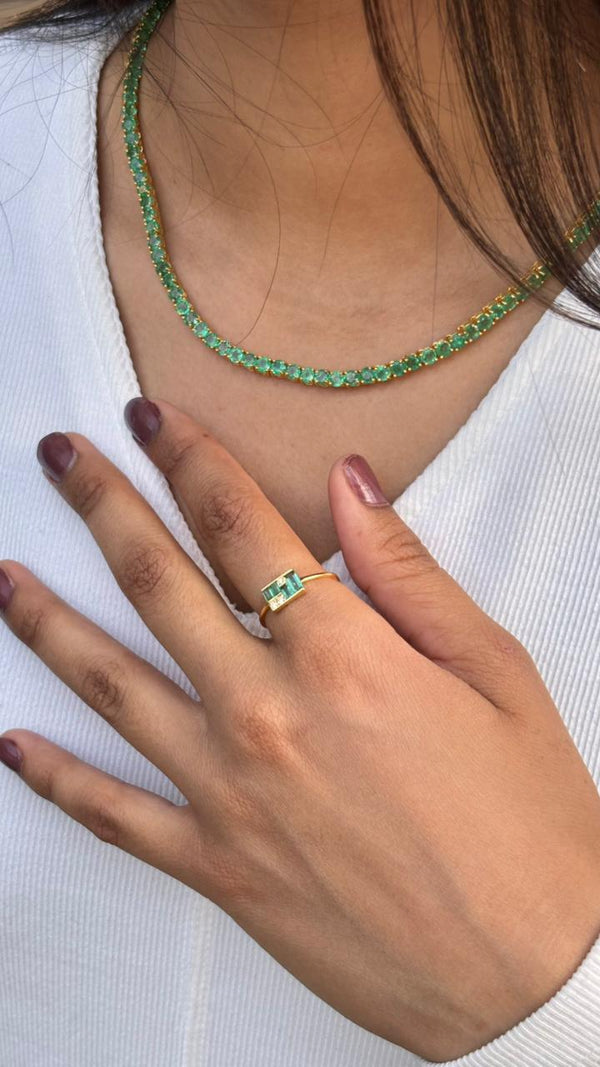 Natural emerald tennis necklace for women and girls in 14k solid gold Necklace