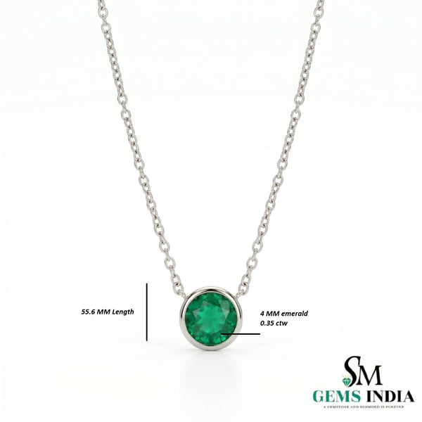 Round Emerald Bezel Set Pendant Necklace – Minimalist Solitaire Green Gemstone Fine Jewelry