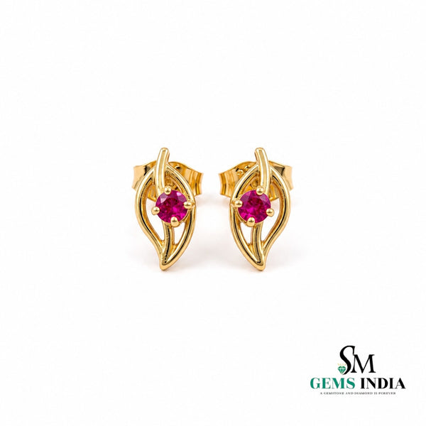 Nature Inspired Round Ruby Leaf Studs - Fine Jewelry for Women