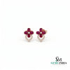 Ruby Floral Oval Halo Stud Earrings - Diamond Accent Flower Fine Jewelry