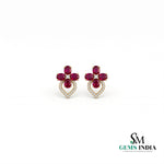 Ruby Floral Oval Halo Stud Earrings - Diamond Accent Flower Fine Jewelry