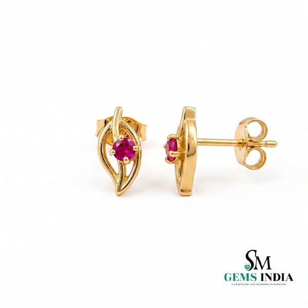 Nature Inspired Round Ruby Leaf Studs - Fine Jewelry for Women