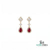 Pear Cut Ruby Dangle Earrings in 14K Gold - Diamond Accent Earrings