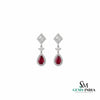 Pear Cut Ruby Dangle Earrings in 14K Gold - Diamond Accent Earrings