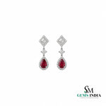Pear Cut Ruby Dangle Earrings in 14K Gold - Diamond Accent Earrings